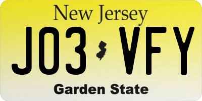 NJ license plate J03VFY