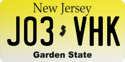 NJ license plate J03VHK