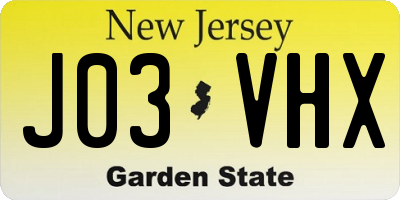 NJ license plate J03VHX