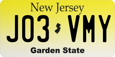 NJ license plate J03VMY