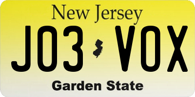 NJ license plate J03VOX