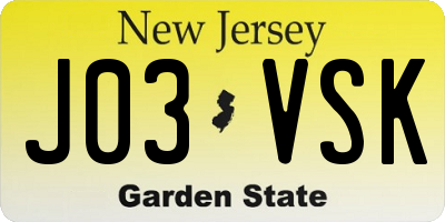 NJ license plate J03VSK