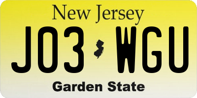 NJ license plate J03WGU