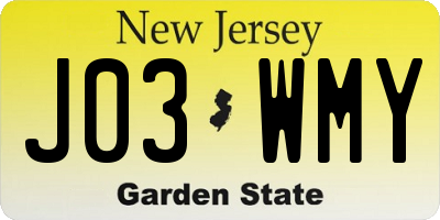 NJ license plate J03WMY