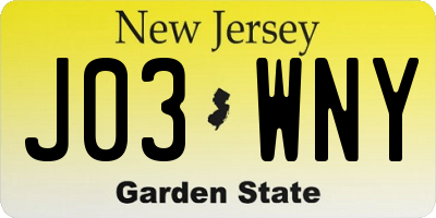 NJ license plate J03WNY