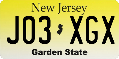 NJ license plate J03XGX