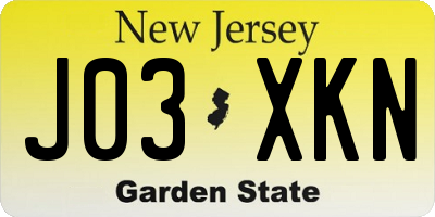 NJ license plate J03XKN