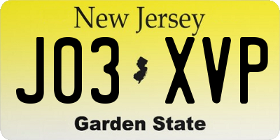 NJ license plate J03XVP