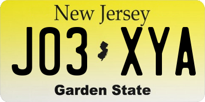 NJ license plate J03XYA