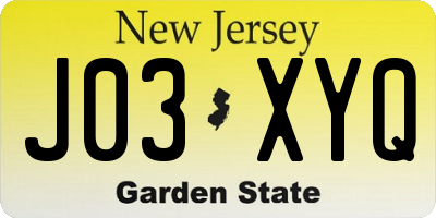 NJ license plate J03XYQ