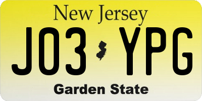NJ license plate J03YPG
