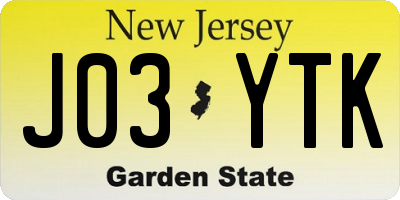 NJ license plate J03YTK