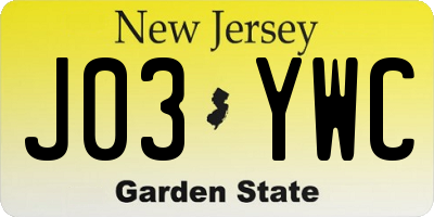 NJ license plate J03YWC
