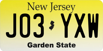 NJ license plate J03YXW