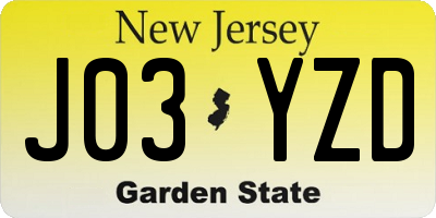 NJ license plate J03YZD
