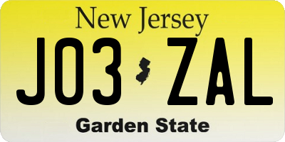 NJ license plate J03ZAL