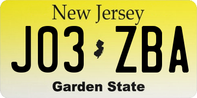 NJ license plate J03ZBA