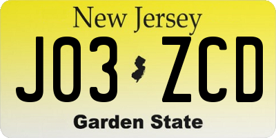 NJ license plate J03ZCD