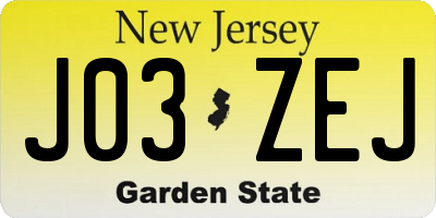 NJ license plate J03ZEJ