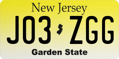 NJ license plate J03ZGG