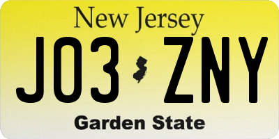 NJ license plate J03ZNY