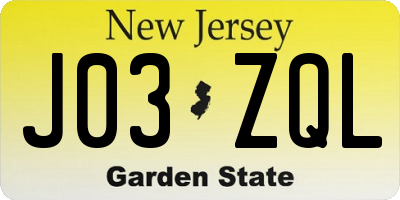 NJ license plate J03ZQL
