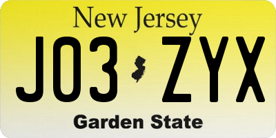 NJ license plate J03ZYX