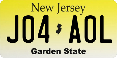 NJ license plate J04AOL