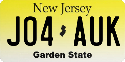 NJ license plate J04AUK