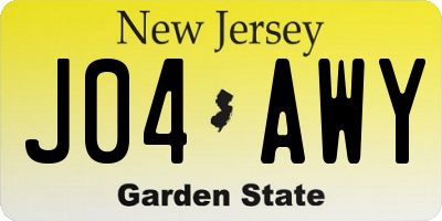 NJ license plate J04AWY