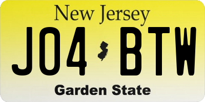 NJ license plate J04BTW
