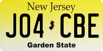 NJ license plate J04CBE