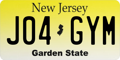 NJ license plate J04GYM