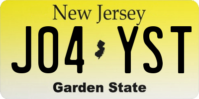 NJ license plate J04YST