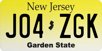 NJ license plate J04ZGK