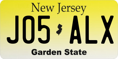 NJ license plate J05ALX