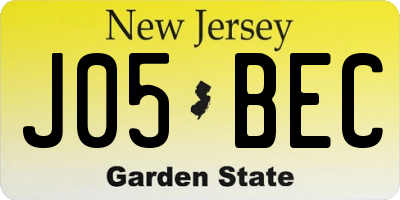 NJ license plate J05BEC