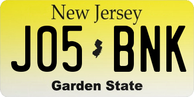 NJ license plate J05BNK