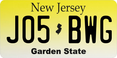 NJ license plate J05BWG
