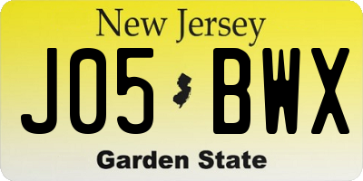 NJ license plate J05BWX