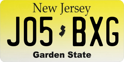 NJ license plate J05BXG