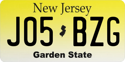 NJ license plate J05BZG
