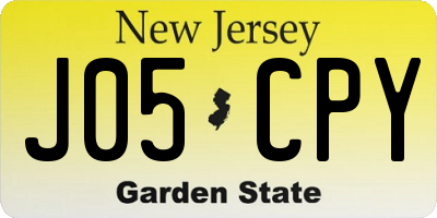 NJ license plate J05CPY