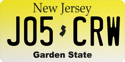 NJ license plate J05CRW