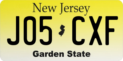 NJ license plate J05CXF