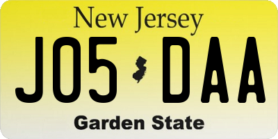 NJ license plate J05DAA