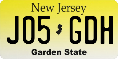 NJ license plate J05GDH