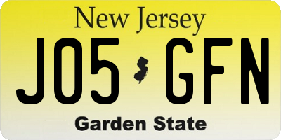 NJ license plate J05GFN