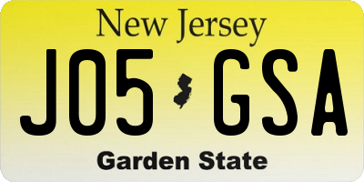 NJ license plate J05GSA