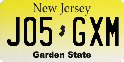 NJ license plate J05GXM